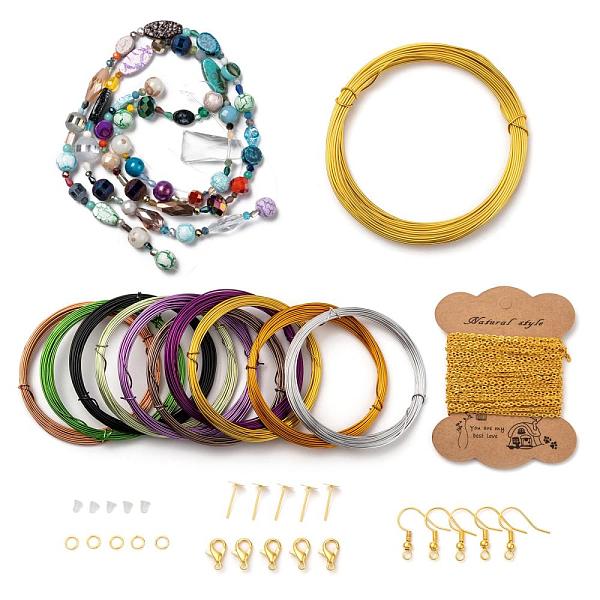 PandaHall 98 Piece DIY Wire Wrapped Jewelry Kits, Including Aluminum & Copper Craft Wire, Iron Cable Chains & Ear Stud Findings, Zinc Alloy...