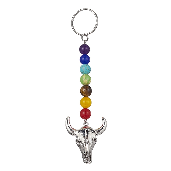 

PandaHall Tibetan Style Alloy Bull Head Kcychain, with Chakra Gemstone Bead and Stainless Steel Findings, 11.1cm Mixed Stone Other Animal..., Multicolor