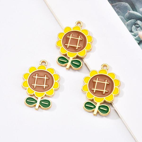 

PandaHall Eco-Friendly Alloy Enamel Pendants, Cadmium Free & Lead Free & Nickel Free, Sunflower, Light Gold, Colorful, 28x20x1.2mm, Hole...