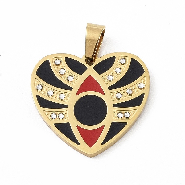 

PandaHall Ion Plating(IP) 304 Stainless Steel Enamel Rhinestone Pendants, Heart Charms, Black, 23x25x2.5mm, Hole: 6.5x4mm Stainless..., Clear