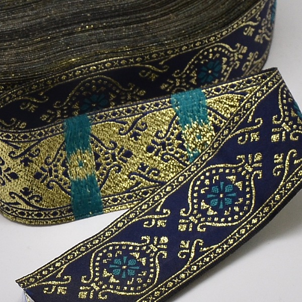

PandaHall Polyester Ribbons, Leaf Pattern, Jacquard Ribbon, Medium Blue, 1-1/4 inch(33.5mm), about 33yards/roll(30.1752m/roll) Polyester...