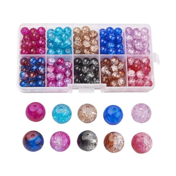 

PandaHall Round Transparent Crackle Glass Beads, Mixed Color, 10mm, Hole: 1.3~1.6mm, about 100~105pcs/box Glass Round Multicolor
