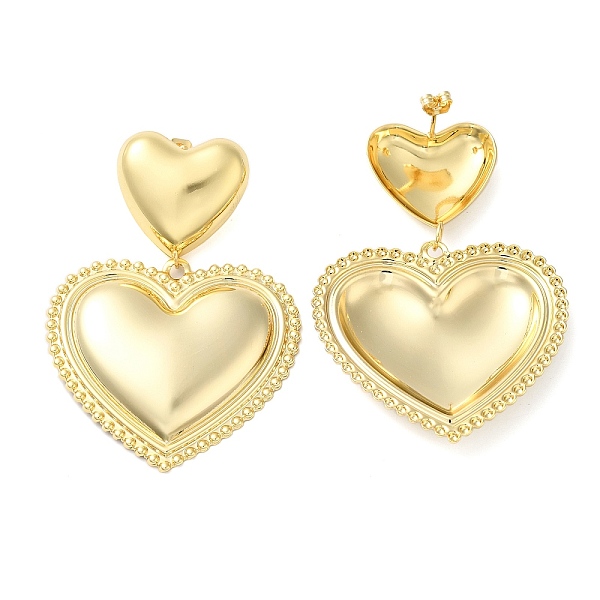 

PandaHall Brass Stud Earrings for Women, Heart, Golden, 65x44mm Brass Heart