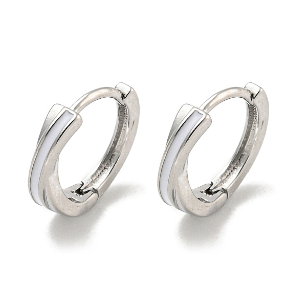 

PandaHall Brass Hoop Earrings, with Enamel, Real Platinum Plated, 12x3mm Brass