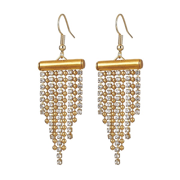 

PandaHall Rhinestone Chains Tassel Earrings, 304 Stainless Steel Dangle Earrings, Golden, 63x20mm Rhinestone
