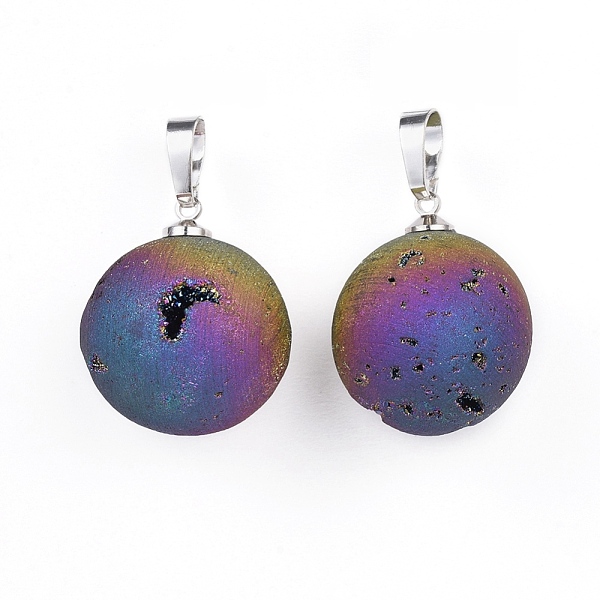 

PandaHall Electroplate Natural Druzy Geode Agate Pendants, with Brass Findings, Round, Platinum, Mixed Color, 23.5x20~20.5mm, Hole: 4.5x7mm...