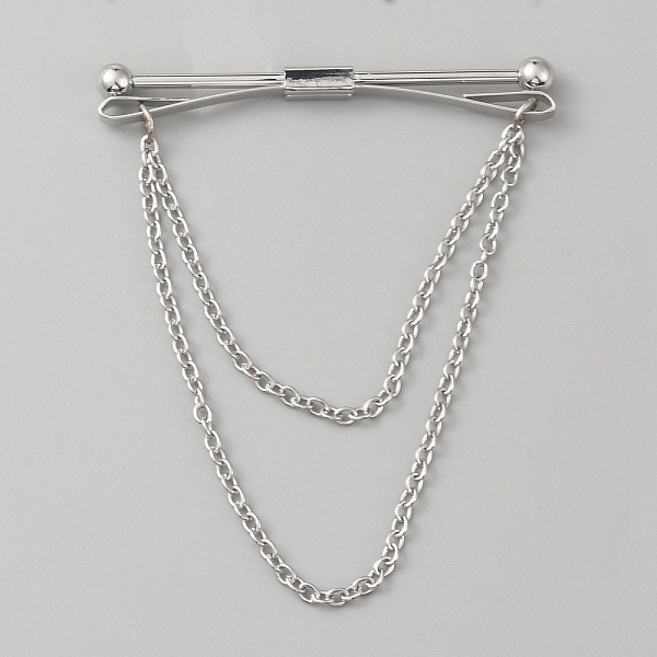 

PandaHall Brass Hanging Chains Collar Pins Tie Clips, Cardigan Clips for Men Women, Platinum, 70x59.5mm Brass