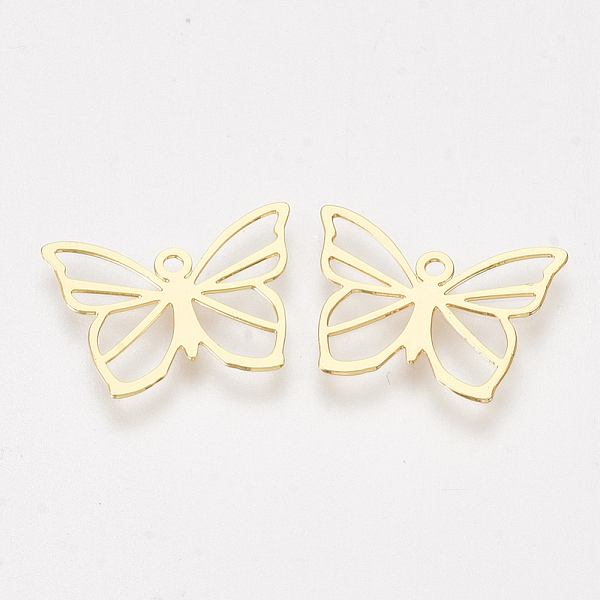 

PandaHall Brass Charms, Butterfly, Nickel Free, Real 18K Gold Plated, 11x15x0.3mm, Hole: 1mm Brass Butterfly