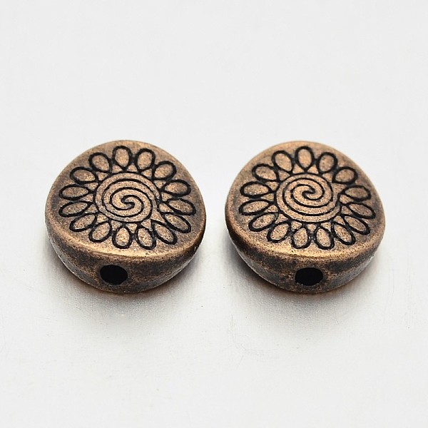 

PandaHall Tibetan Style Alloy Beads, Cadmium Free & Nickel Free & Lead Free, Flat Round with Flower, Red Copper, 8.5x8.5x3.5mm, Hole: 1.5mm...