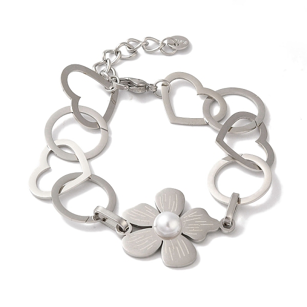 

PandaHall Flower & Heart 304 Stainless Steel Link Chain Bracelets for Women, with ABS Pearl Beads, Stainless Steel Color, 6-7/8 inch(17.5cm)...