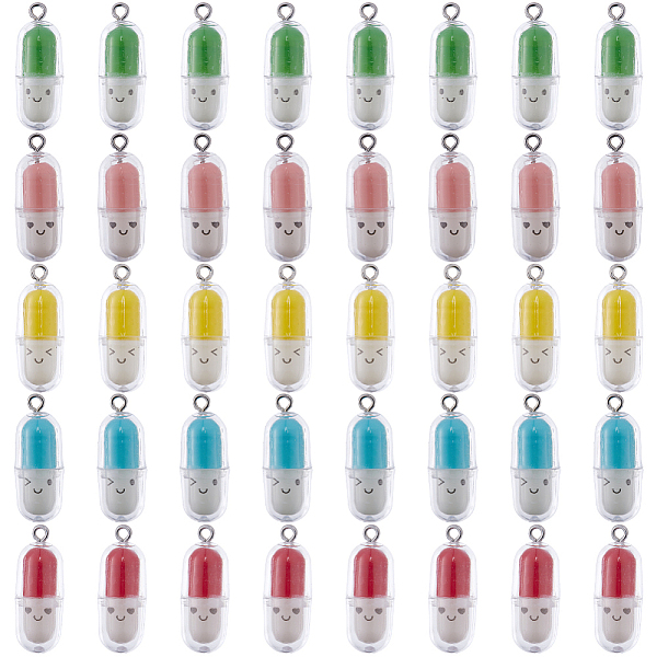 

PandaHall SUNNYCLUE 40Pcs 5 Colors Translucent Plastic Pendants, Pill Capsule Charm, with Platinum Tone Iron Loops, Mixed Color, 29x10.5mm..., Multicolor