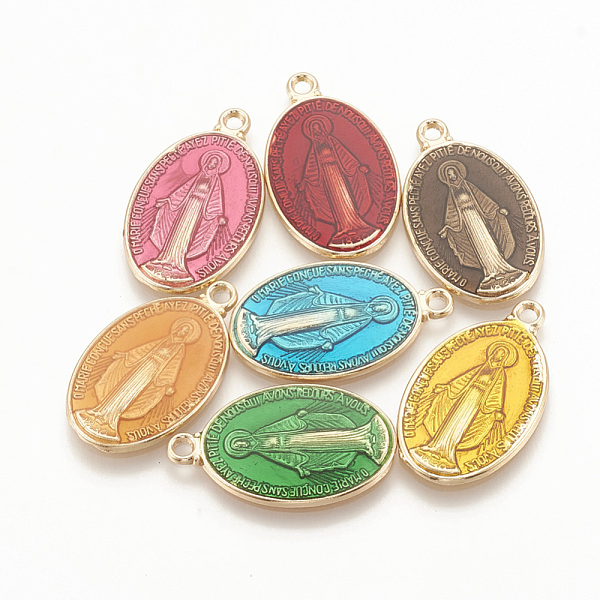 

PandaHall Brass Enamel Pendants, Long-Lasting Plated, Oval with Saint, Golden, Mixed Color, 25.5x15x2mm, Hole: 2mm Brass+Enamel Oval..., Multicolor