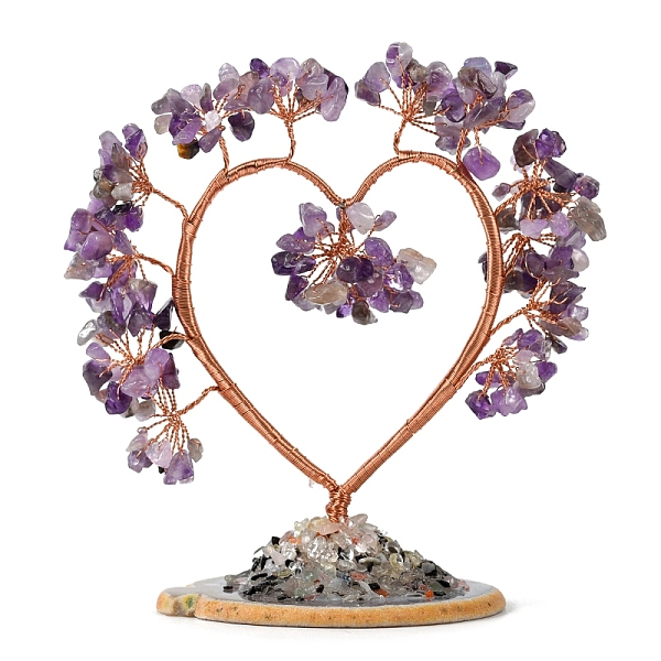 

PandaHall Natural Amethyst Chips Heart Tree Decorations, Copper Wire Feng Shui Energy Stone Gift for Women Men Meditation, 150x150mm...
