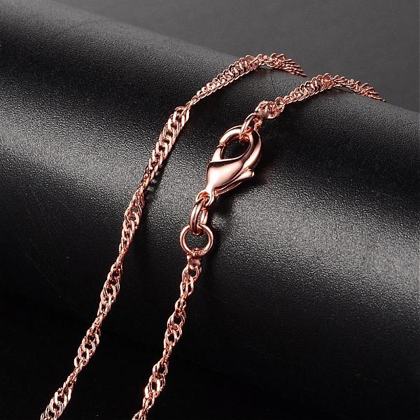 

PandaHall Brass Necklaces, Singapore Chains/Water Wave Chains, with Lobster Clasp, Rose Gold, 17.4 inch, 2mm Brass