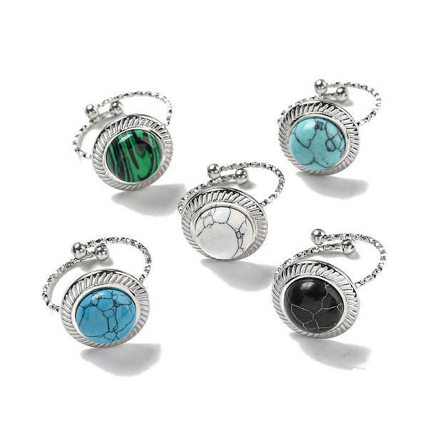 

PandaHall 304 Stainless Steel Open Cuff Rings, Synthetic Malachite & Turquoise Round Finger Rings for Women Men, Stainless Steel Color...
