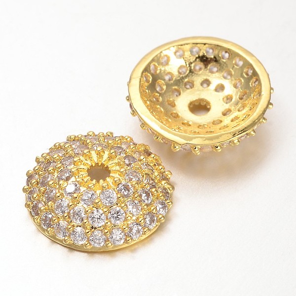 

PandaHall Apetalous Half Round/Dome Brass Micro Pave Cubic Zirconia Bead Caps, Golden, 11x3mm, Hole: 1mm Brass+Cubic Zirconia
