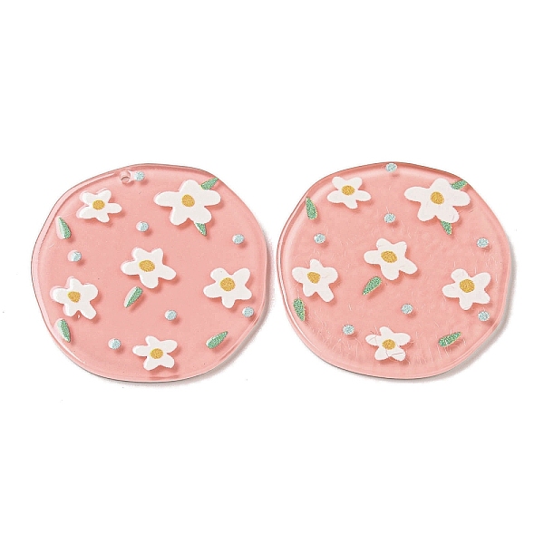

PandaHall Opaque Acrylic Pendants, Flat Round with Flower, Pink, 36.5x37x2.5mm, Hole: 1.6mm Acrylic Flat Round Pink
