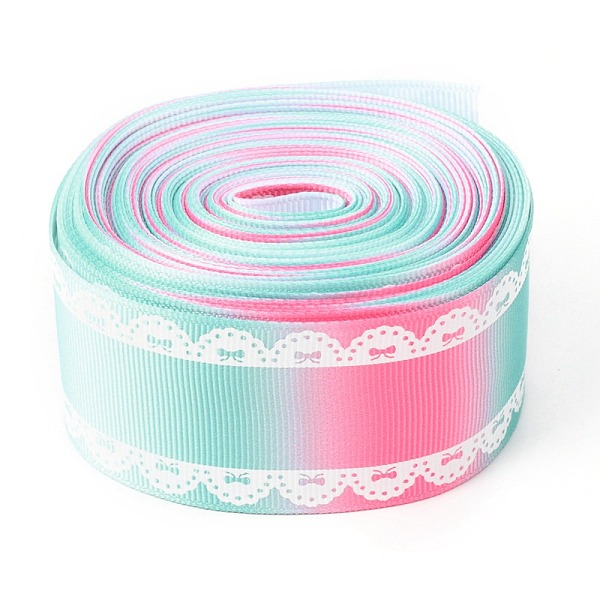 

PandaHall Polyester Printed Grosgrain Ribbon, Single Face Lace Pattern, for DIY Handmade Craft, Gift Decoration , Aquamarine, 1-1/2 inch..., Green
