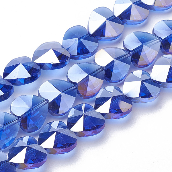 

PandaHall Electroplate Glass Beads, AB Color Plated, Faceted, Heart, Blue, 10x10x6.5mm, Hole: 1mm Glass Heart Blue
