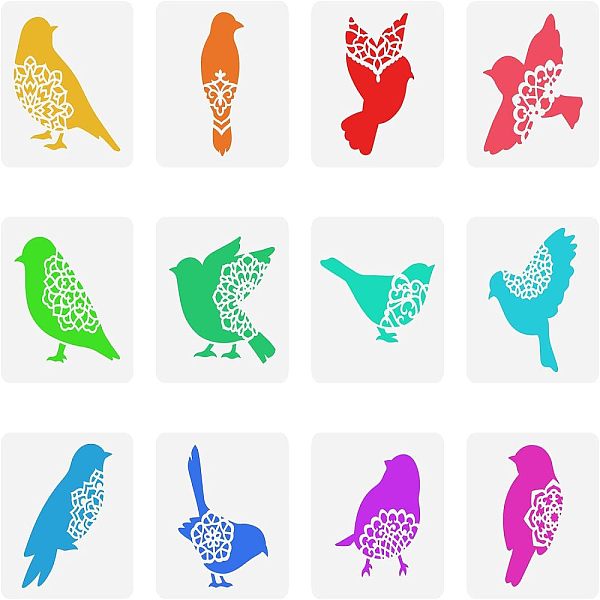 

PandaHall FINGERINSPIRE 12 Pcs Bird Stencil 5.9x5.9 inch Bird Silhouettes Stencil Plastic Birds with Flowers Pattern Stencil Reusable...