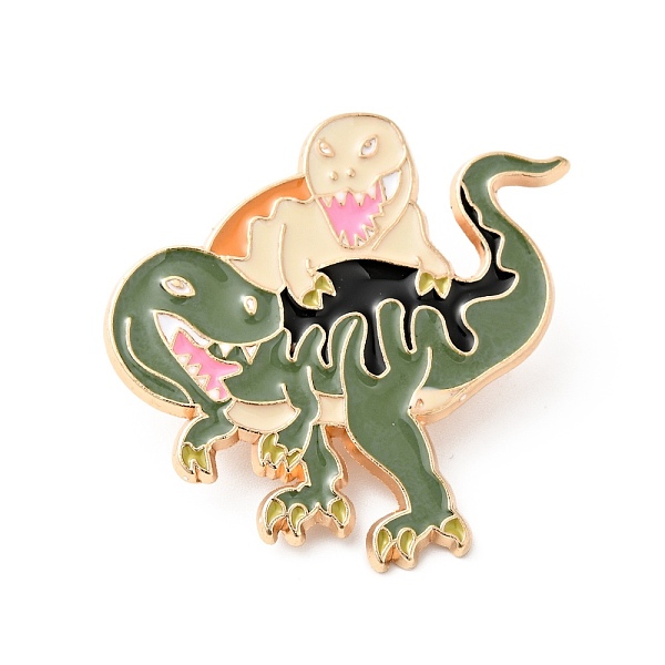 

PandaHall Dinosaur Enamel Pin, Light Gold Plated Alloy Badge for Backpack Clothes, Dark Olive Green, 36x38x1.5mm Alloy+Enamel