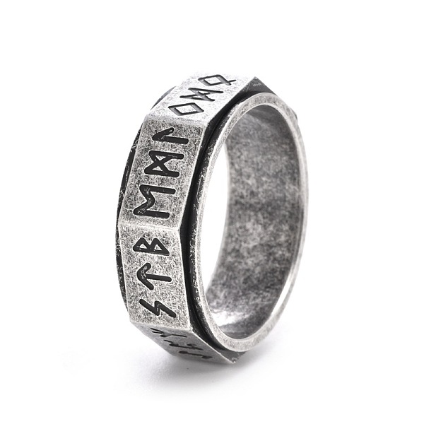 

PandaHall Rune Words Viking Amulet Titanium Steel Rotating Finger Ring, Fidget Spinner Ring for Calming Worry Meditation, Antique Silver, US...