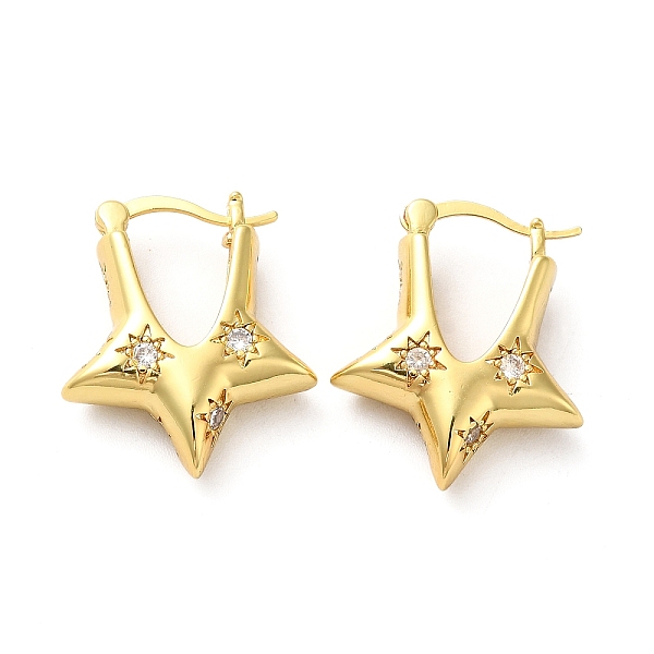 

PandaHall Clear Cubic Zirconia Star Hoop Earrings, Brass Jewelry for Women, Golden, 23.5x20x7mm, Pin: 0.8~1.1mm Cubic Zirconia