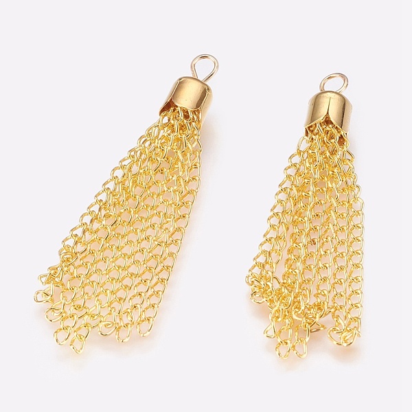 

PandaHall Curb Chain Tassels Pendants, with Iron Findings, Golden, 52x6.5mm Iron