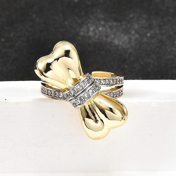 Bagues de manchette en laiton avec micro pavé de zircone cubique transparente pour femmes