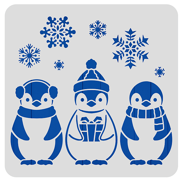 PandaHall BENECREAT Snowflake Penguin Pattern Plastic Painting Stencils, 30x30cm Winter Theme Drawing Template for Painting on Floors, Walls...
