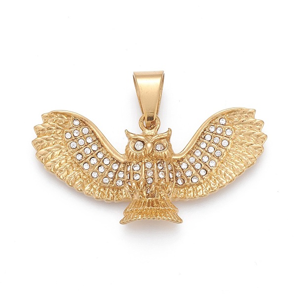 

PandaHall 304 Stainless Steel Big Pendants, with Crystal Rhinestone, Owl, Golden, 25x52.5x10.5mm, Hole: 6.5x12mm Stainless Steel+Rhinestone..., Clear