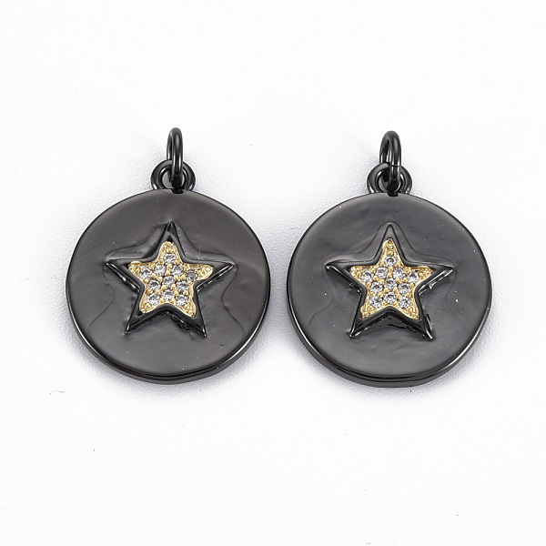 

PandaHall Brass Micro Pave Clear Cubic Zirconia Pendants, with Jump Rings, Nickel Free, Real 16K Gold Plated, Flat Round with Star, Gunmetal...