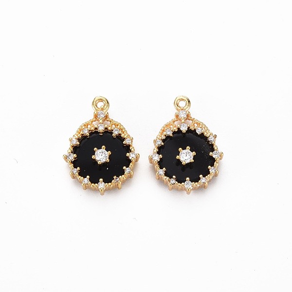 

PandaHall Brass Micro Pave Clear Cubic Zirconia Pendants, with Black Acrylic, Nickel Free, Flat Round, Real 18K Gold Plated, 17x12.5x4mm...