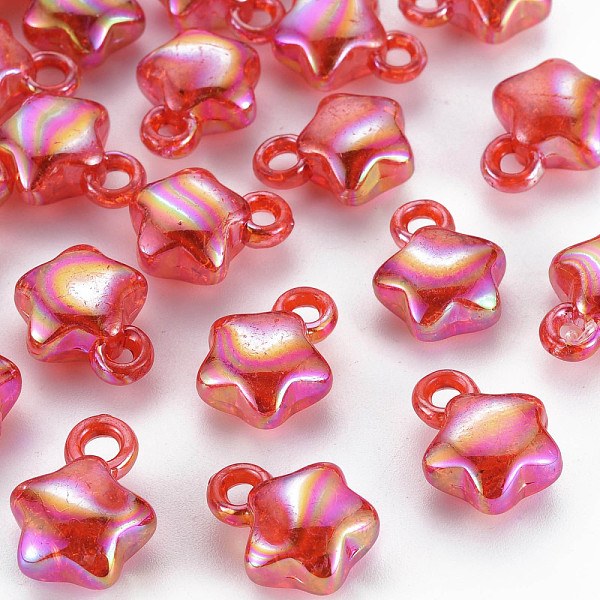 

PandaHall Transparent Crackle Acrylic Pendants, AB Color, Star, Crimson, 18x14x8.5mm, Hole: 3.5mm, about 510pcs/500g Acrylic Star Pink