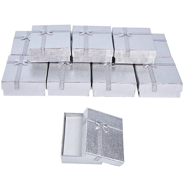 

PandaHall Valentines Day Gifts Packages Cardboard Pendant Necklaces Boxes, with Bowknot Outside and Sponge Inside, for Necklaces and..., Silver
