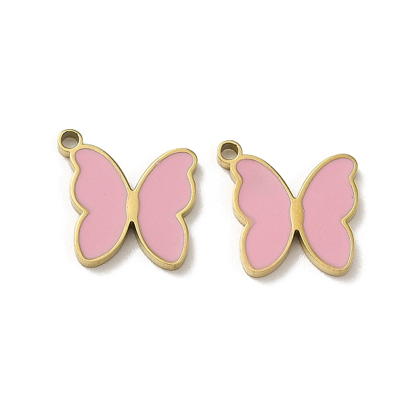 

PandaHall Ion Plating(IP) 316L Surgical Stainless Steel Charms, with Enamel, Real 18K Gold Plated, Butterfly Charm, Pink, 12x11.5x1.5mm...