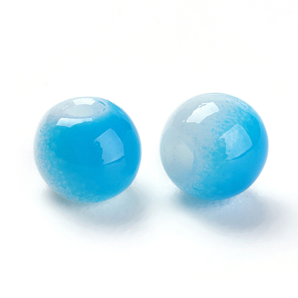 

PandaHall Spray Painted Resin Beads, Round, Two Tone, White and Deep Sky Blue, 4.5x4mm, Hole: 1mm Resin Round Blue