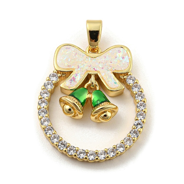 

PandaHall Christmas Brass Micro Pave Cubic Zirconia Pendant, with Enamel and Synthetic Opal, Christmas Wreath, Seashell Color...