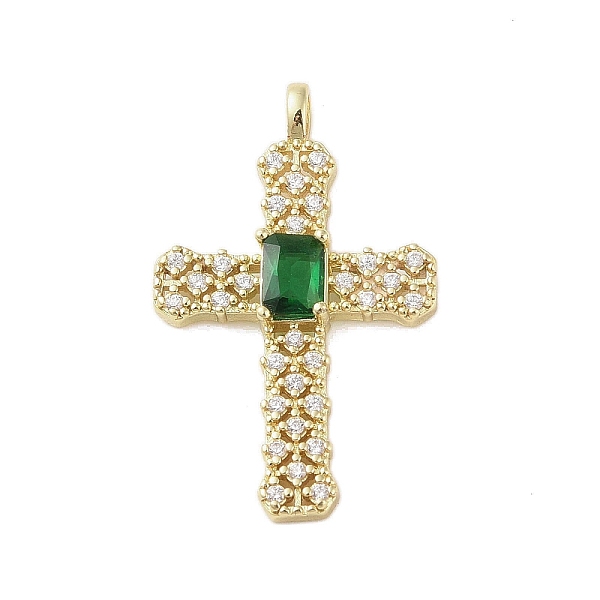 

PandaHall Real 18K Gold Plated Brass Micro Pave Cubic Zirconia Pendants, with Glass, Cross, Green, 38x23.5x6mm, Hole: 3.2x4.2mm Brass+Cubic...