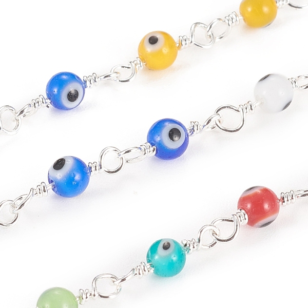 

PandaHall Handmade Evil Eye Lampwork Round Beaded Chains, with Brass Findings, Unwelded, Spool, Long-Lasting Plated, Real 18K Gold Plated...