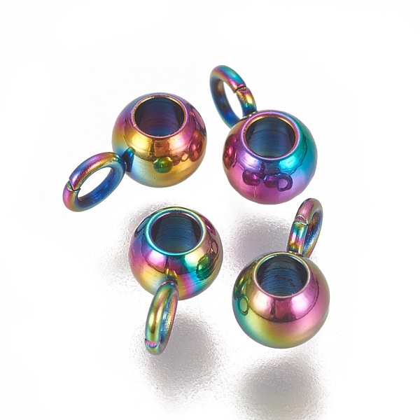 

PandaHall Ion Plating(IP) 304 Stainless Steel Tube Bails, Loop Bails, Rondelle, Rainbow Color, 7x3x4mm, Hole: 1.6mm, Inner Diameter: 1.8mm...