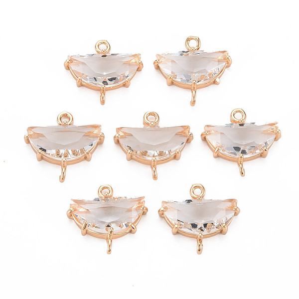 

PandaHall Transparent Faceted Glass Connector Charms, with Light Gold Tone Brass Findings, Cadmium Free & Lead Free, Half Flat Round, Clear...