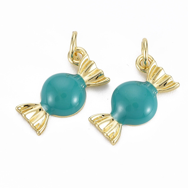 

PandaHall Brass Enamel Charms, with Jump Rings, Cadmium Free & Nickel Free & Lead Free, Real 16K Gold Plated, Candy Shape, Dark Turquoise...