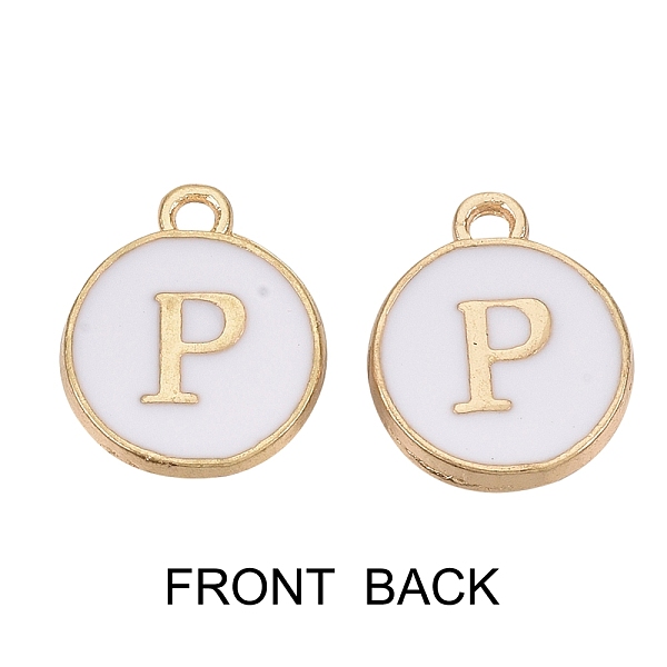 

PandaHall Golden Plated Enamel Alloy Charms, Enamelled Sequins, Flat Round, White, Letter.P, 14x12x2mm, Hole: 1.5mm, 100pcs/Box Alloy+Enamel...