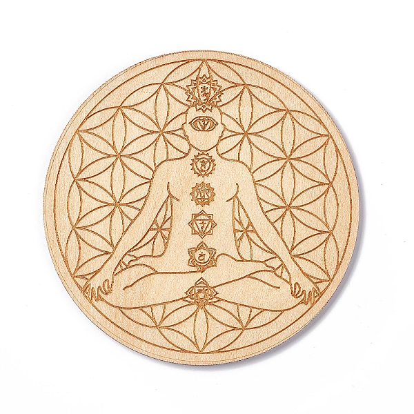 

PandaHall Wooden Carved Cup Mats, Heat Resistant Pot Mats, for Home Kitchen, Flat Round, Chakra Theme, 10x0.25cm Wood Others Orange