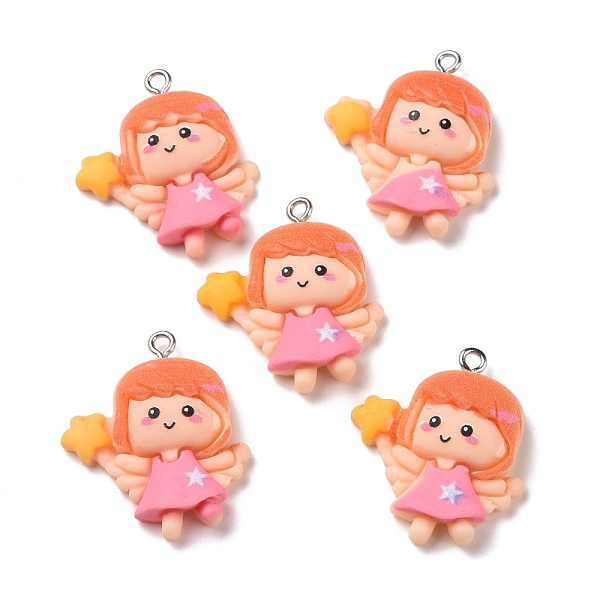 

PandaHall Opaque Resin Pendants, with Platinum Tone Iron Loops, Fairy, Hot Pink, 29x25.5x6.5mm, Hole: 2mm Resin Angel & Fairy