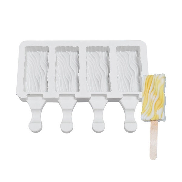 

PandaHall Food Grade DIY Rectangle Ice-cream Silicone Molds, Ice Pop Molds, for Making Ice Cream, 4 Cavities, White, 129x180x23mm, Inner...