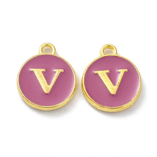 

PandaHall Golden Plated Alloy Enamel Charms, Cadmium Free & Lead Free, Enamelled Sequins, Flamingo, Flat Round with Letter, Letter.V..., Pink