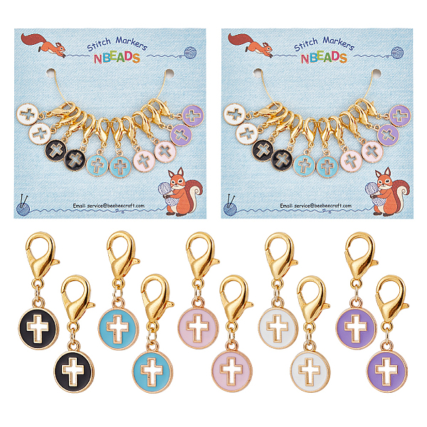 

PandaHall 20 Pcs Flat Round with Cross Stitch Markers, Enamel Alloy Crochet Stitch Marker Charms Lobster Claw Clasps Locking Stitch Marker..., Multicolor