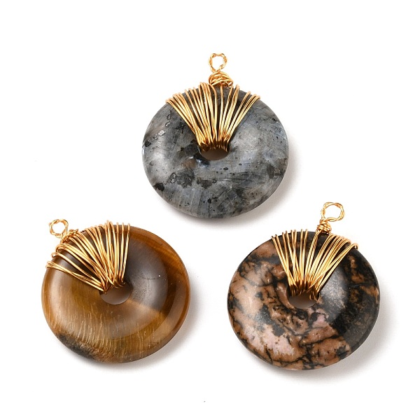 

PandaHall Donut/Pi Disc Natural Gemstone Pendants, Wire Wrapped Pendants, with Eco-Friendly Copper Wire, Real 18K Gold Plated, 37x30.5x7mm...